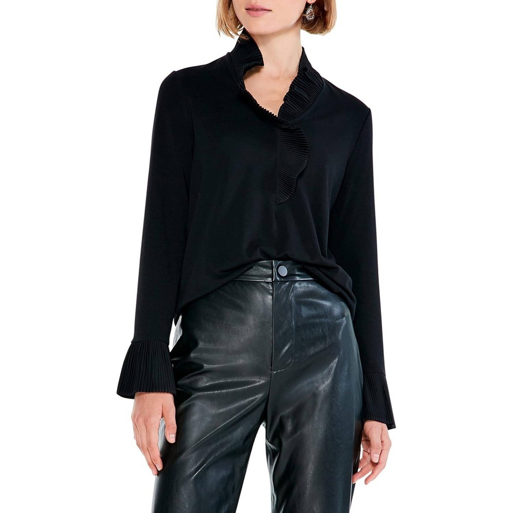 NIC+ZOE Ruffled Up Top Long Sleeve Black Onyx Women's XS NEW